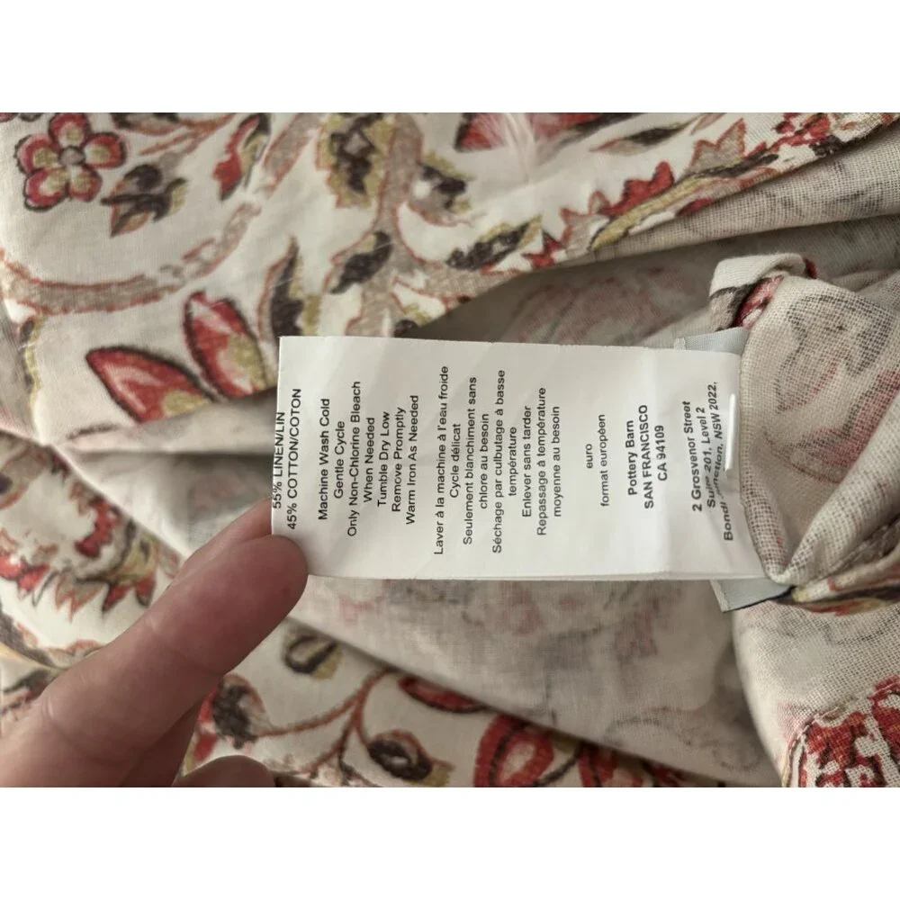 ONE Pottery Barn Octavia Paisley Late EURO Sham‎ Linen Blend Floral Tan 26”